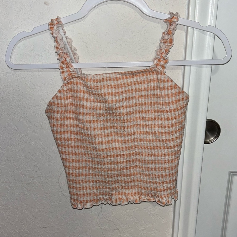 Cute Stretchy Orange and White Frilly Tank top